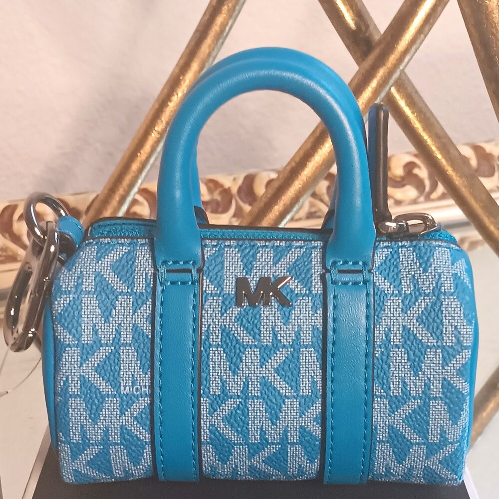NWT Michael Kors Micro Duffle Keyfob, Perfect Sky